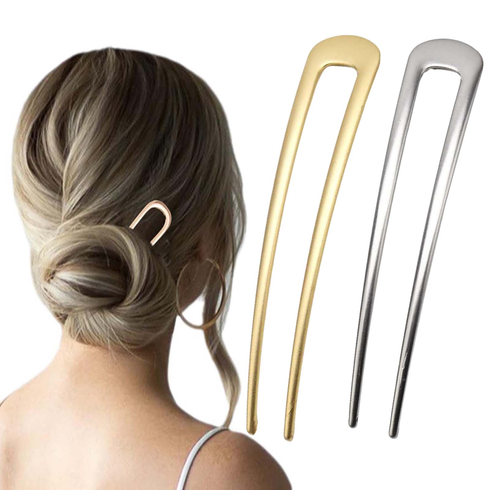Home Improvement Tim - フランス製U字型ヘアピン ヴィンテージメタルヘアフォークスティック 女性用 厚い髪用スタイリングアクセサリー ゴールドシルバーカラー バンツール