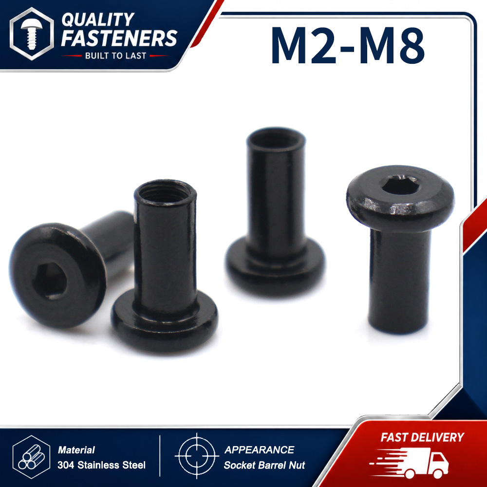 Deck Screw Stainless - 2～5個 ブラック 304 ステンレス鋼 チャンファー付きフラットヘッド六角ソケットバレルナット M2