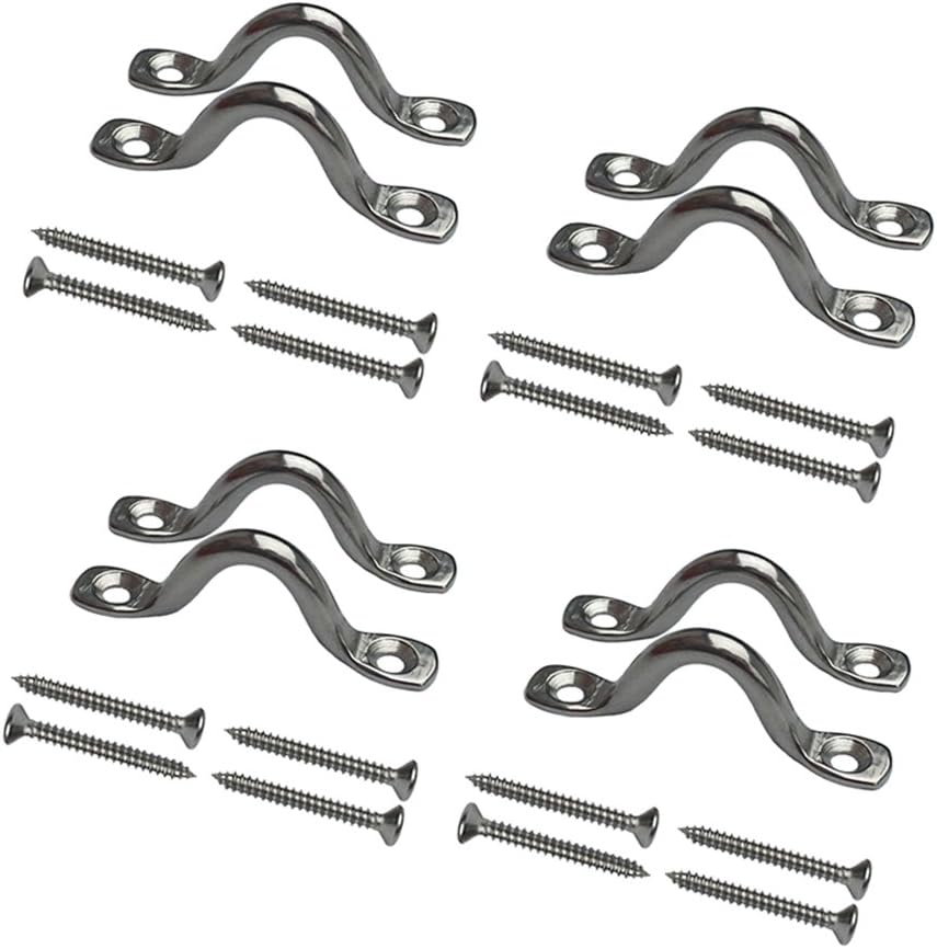 Deck Screw Stainless - 8個のステンレススチール製3/8インチパッドアイストラップ、ビミニボートトップ用、16個のネジ付き、カヤックデッキループタイダウン用